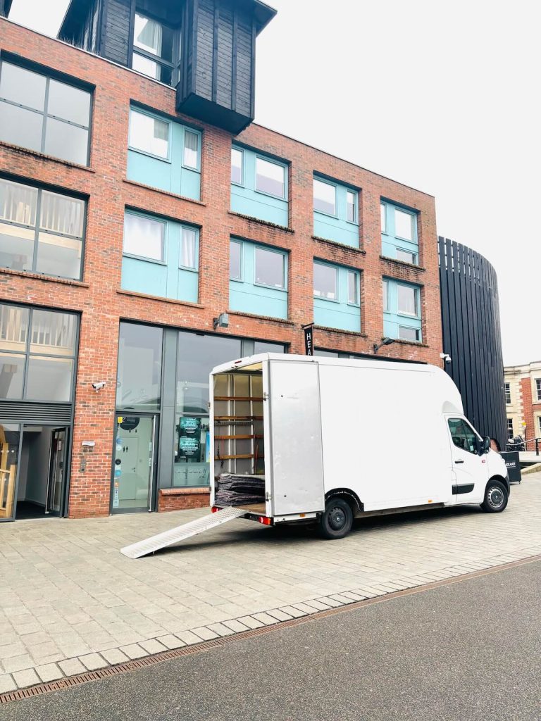 removal lorry outside building